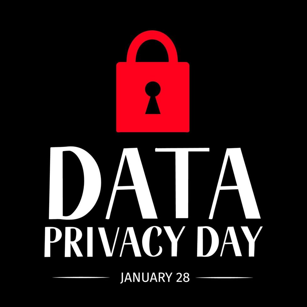 Data Privacy Day vector illustration with lettering and closed lock. Easy to edit template for typography poster, banner, postcard, flyer, sticker, booklet, brochure, etc.