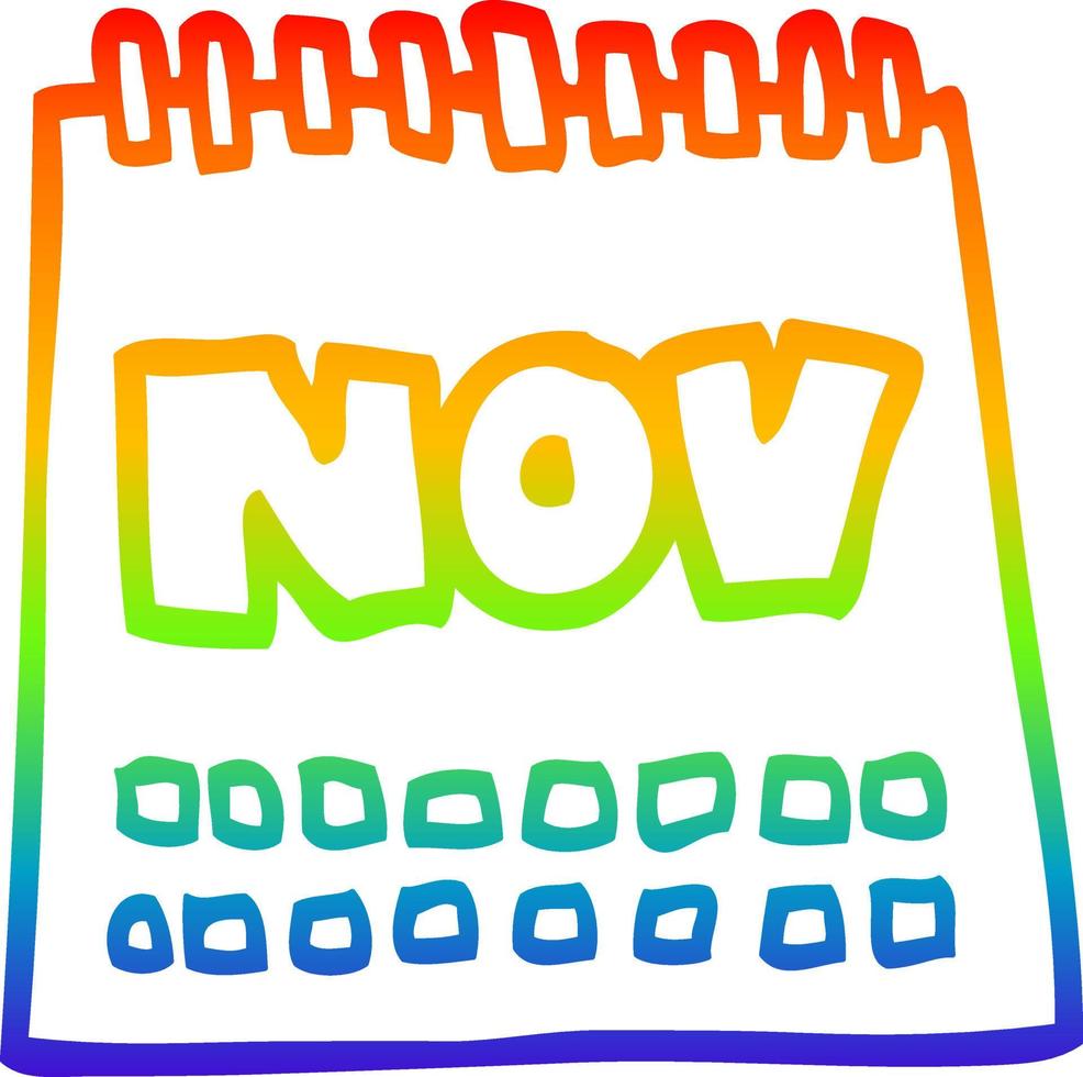 rainbow gradient line drawing cartoon calendar showing month of november vector