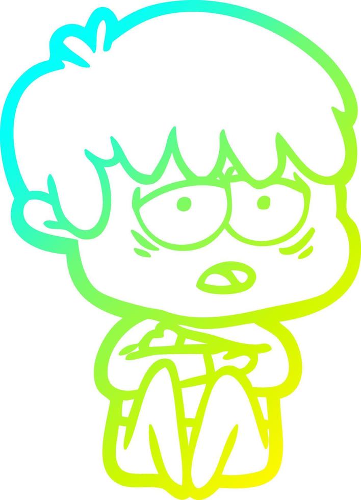 cold gradient line drawing cartoon exhausted boy vector