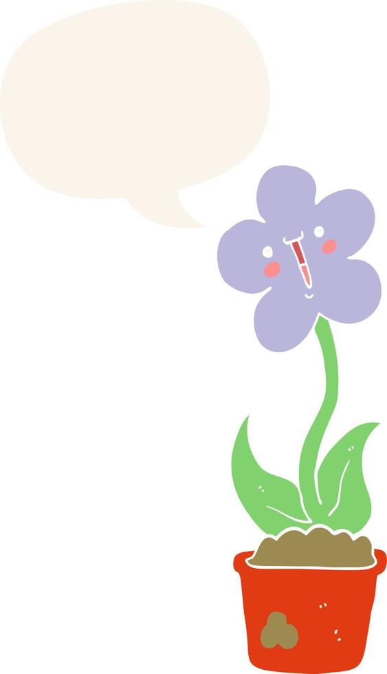cute cartoon flower and speech bubble in retro style vector