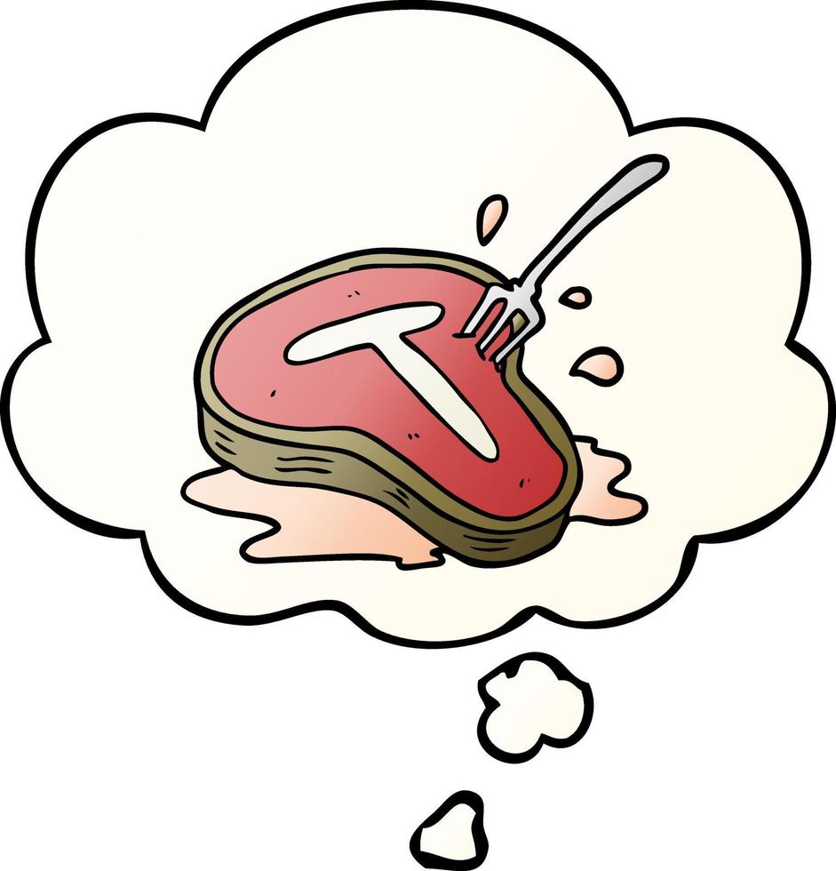 cartoon steak and thought bubble in smooth gradient style vector