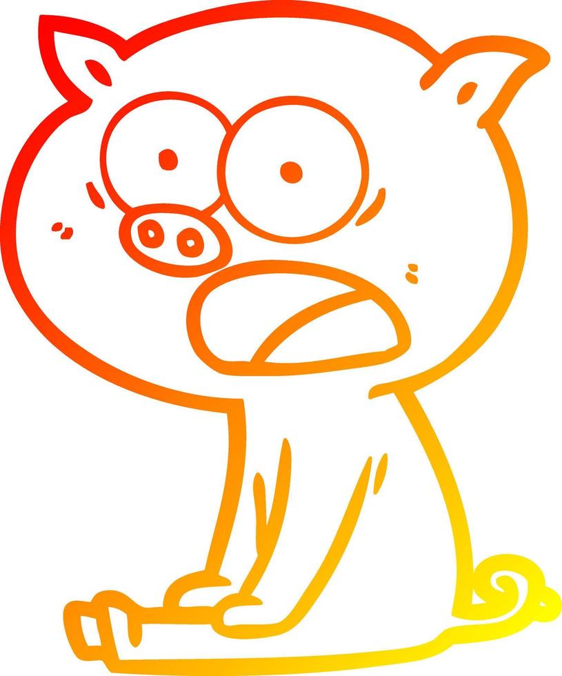 warm gradient line drawing cartoon sitting pig shouting vector