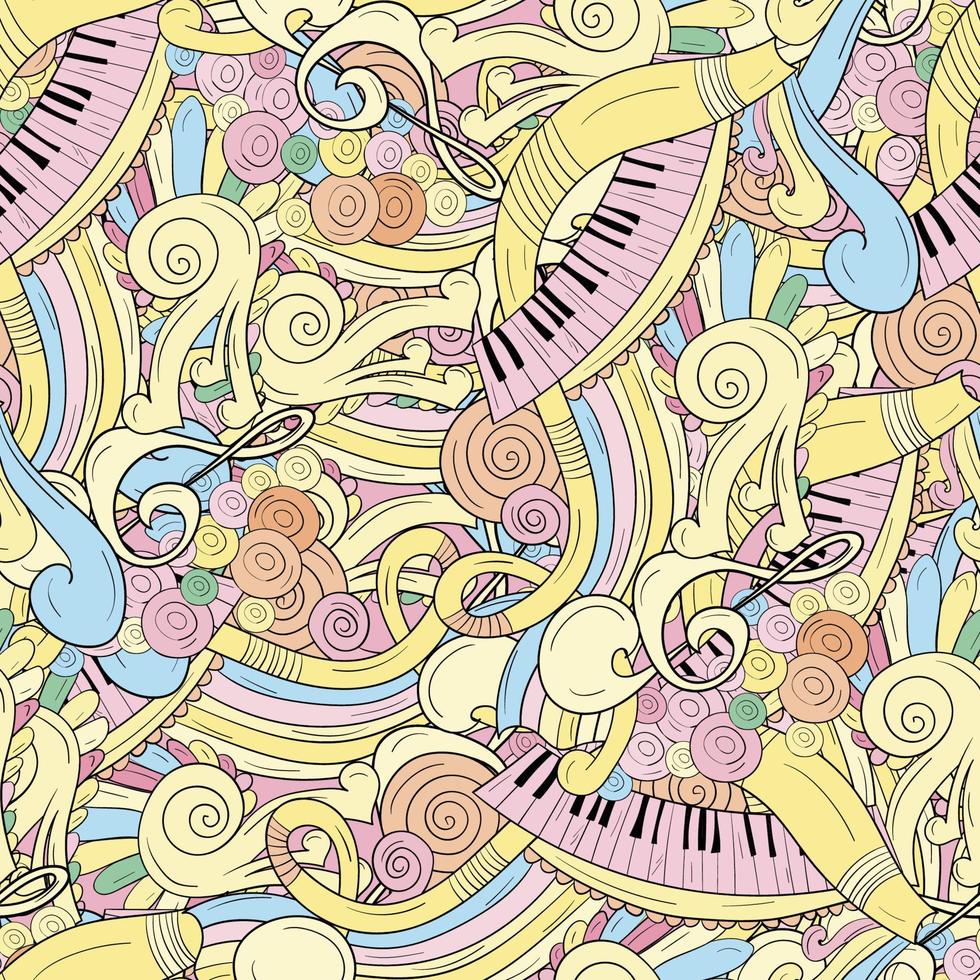 Seamless music background with notes and piano vector