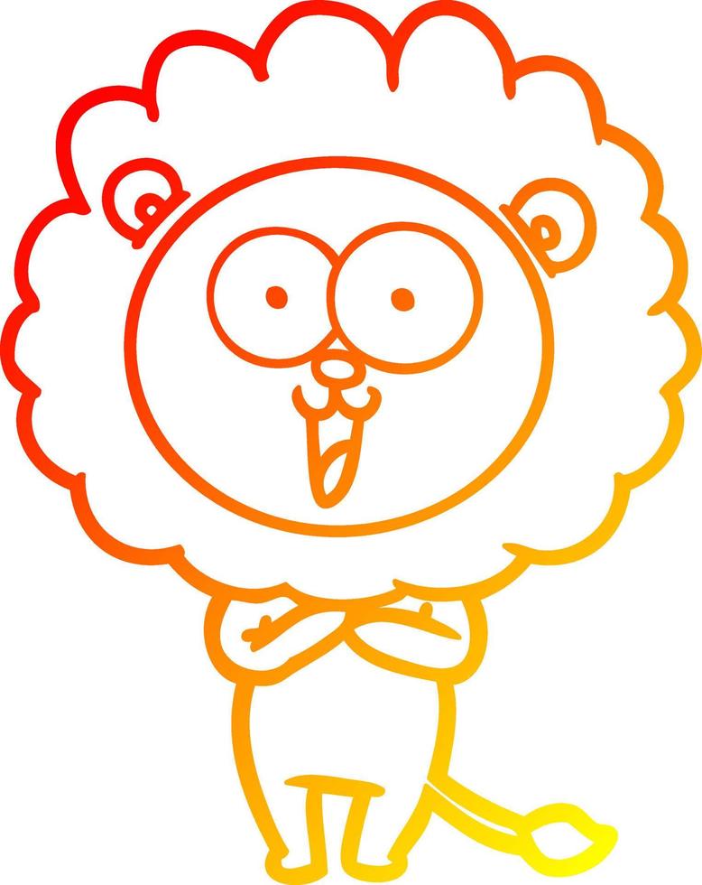 warm gradient line drawing happy cartoon lion vector