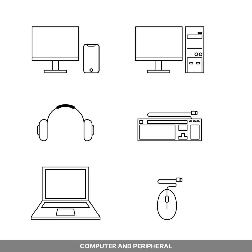 set of computer and device with peripheral icon. vector illustration