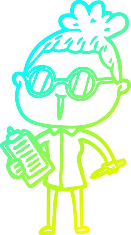 cold gradient line drawing cartoon woman wearing spectacles vector