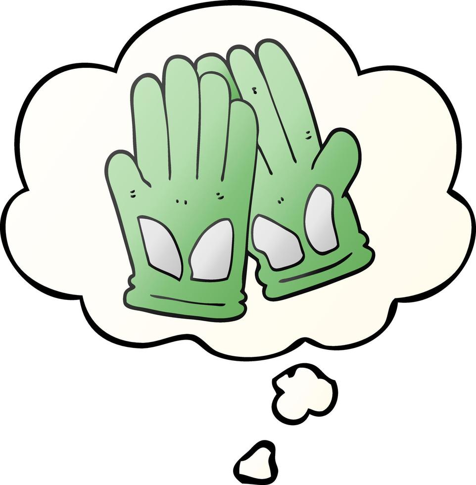 cartoon garden work gloves and thought bubble in smooth gradient style vector