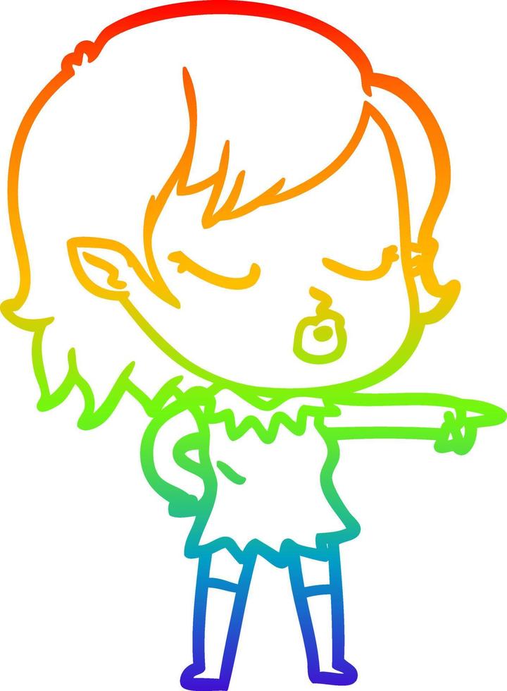 rainbow gradient line drawing cute cartoon vampire girl vector