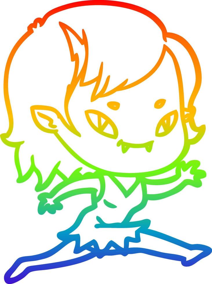 rainbow gradient line drawing cartoon friendly vampire girl running vector