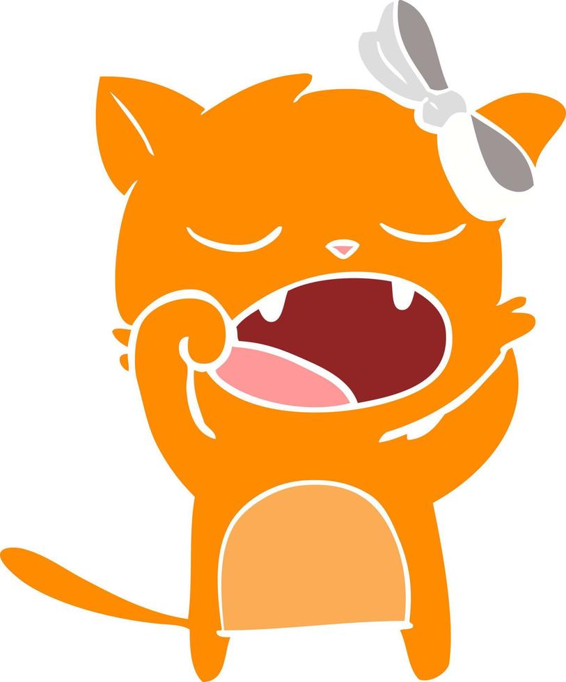 flat color style cartoon yawning cat vector