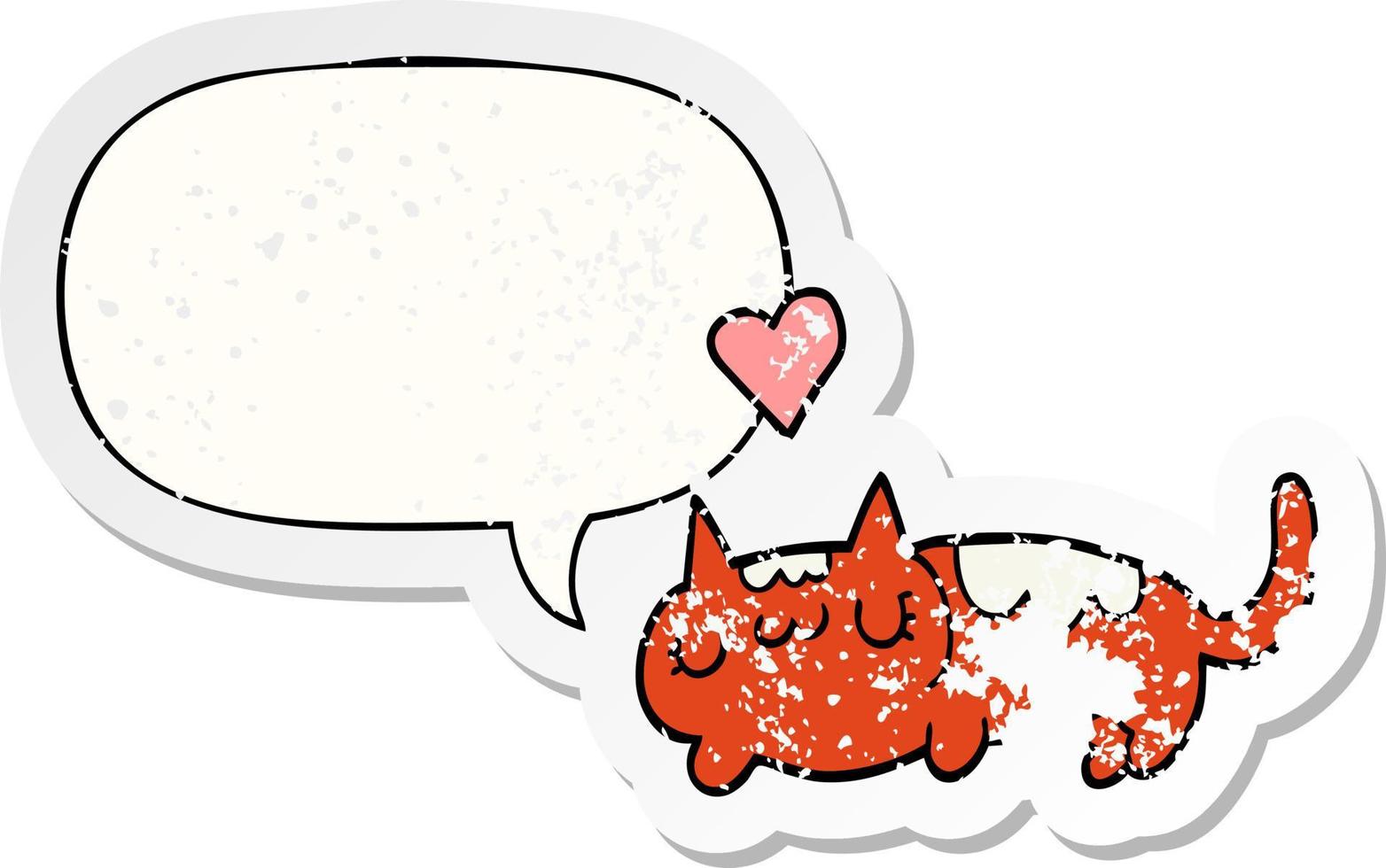 cartoon cat and speech bubble distressed sticker vector