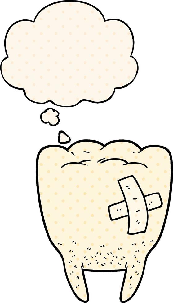 cartoon bad tooth and thought bubble in comic book style vector