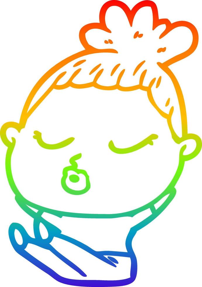 rainbow gradient line drawing cartoon calm woman vector