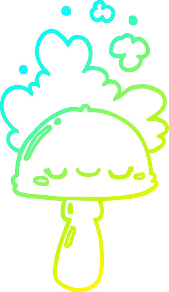 cold gradient line drawing cartoon mushroom with spoor cloud vector