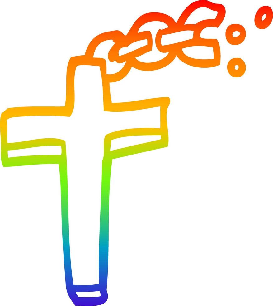 rainbow gradient line drawing cartoon crucifix on chain vector