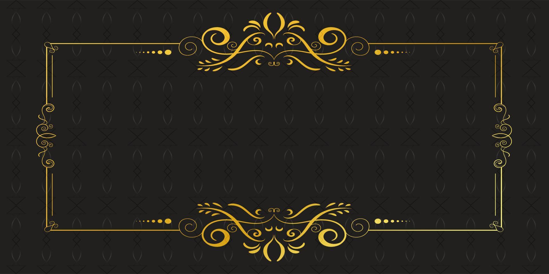 Decorative frame rectangular background with Ornamental golden design, Royal black golden copy space vector