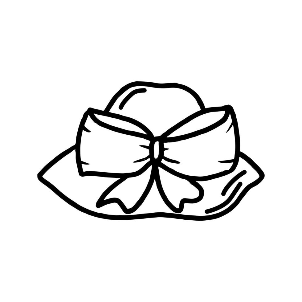 Hand drawn hat with bow in doodle style. Summer hat icon for web design isolated on white background. vector