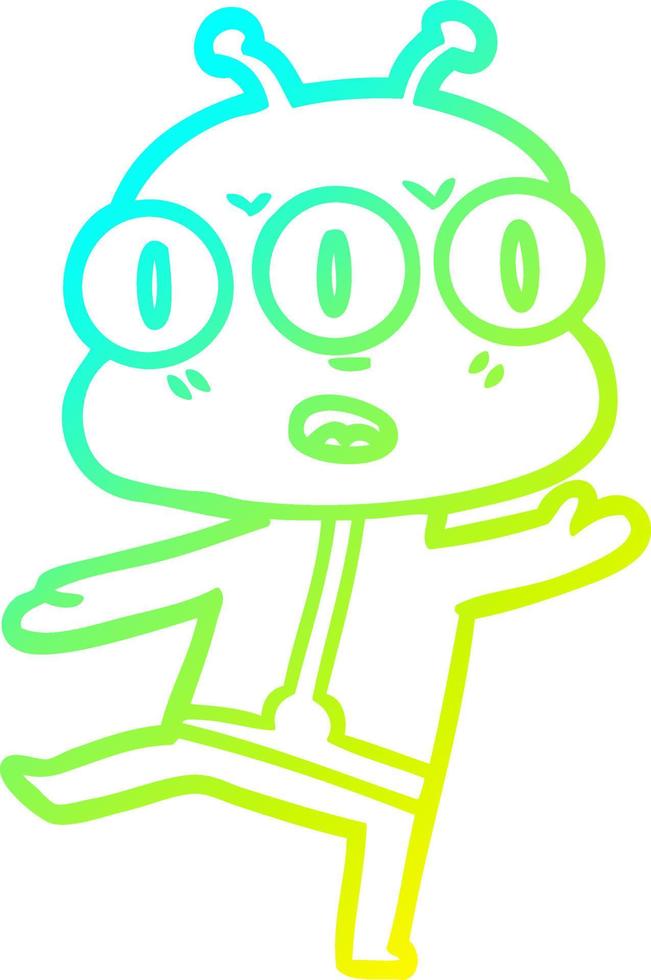 cold gradient line drawing cartoon three eyed alien vector
