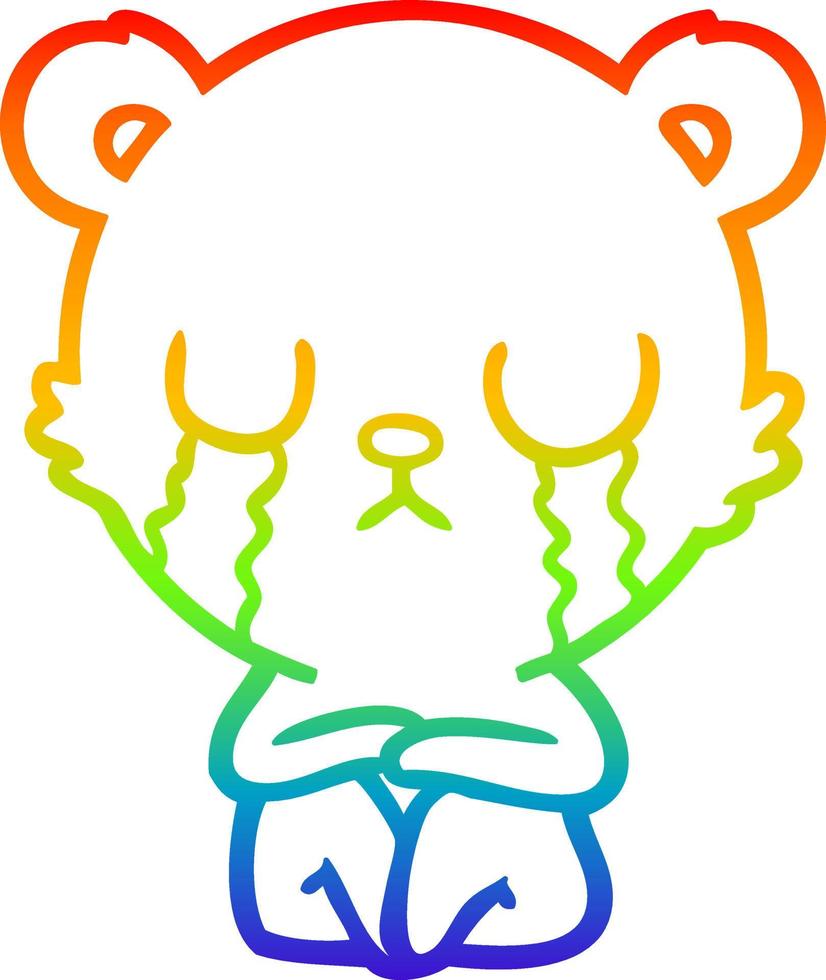 dibujo de línea de gradiente de arco iris oso de dibujos animados llorando vector