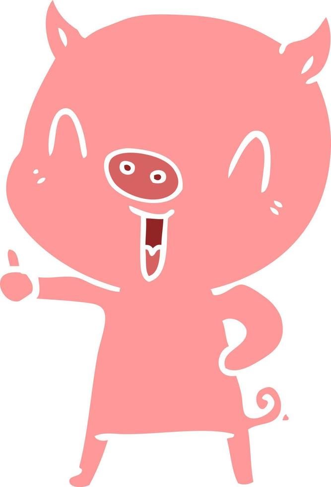 happy flat color style cartoon pig vector