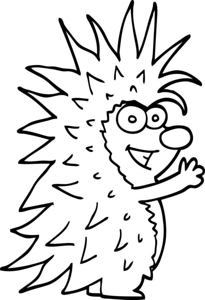 line drawing cartoon spiky hedgehog vector