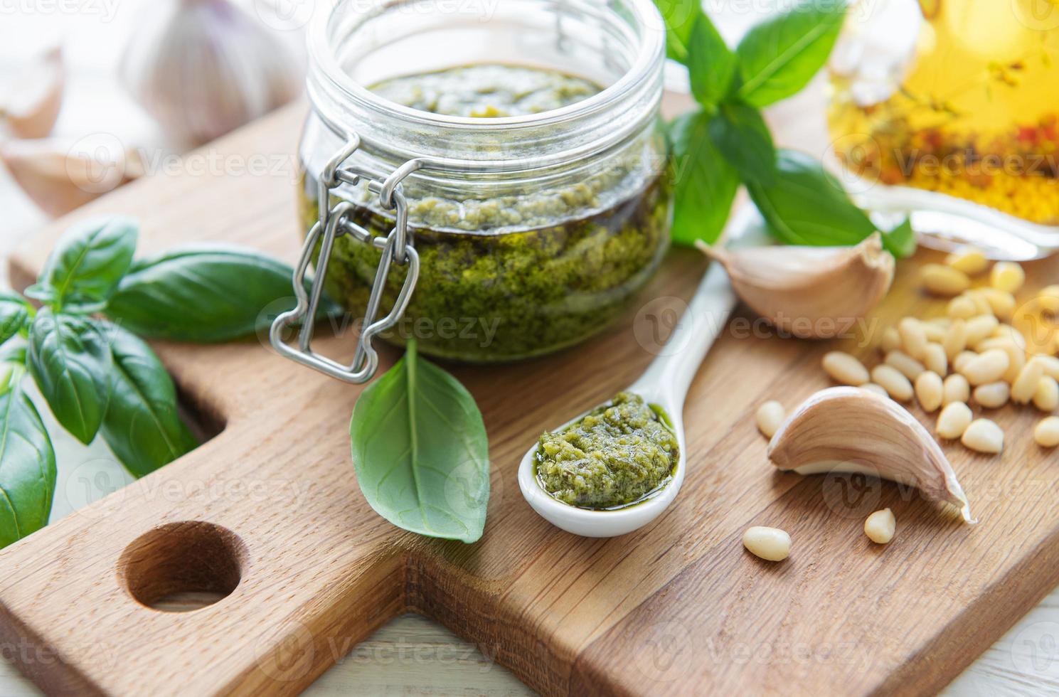 Green basil pesto photo