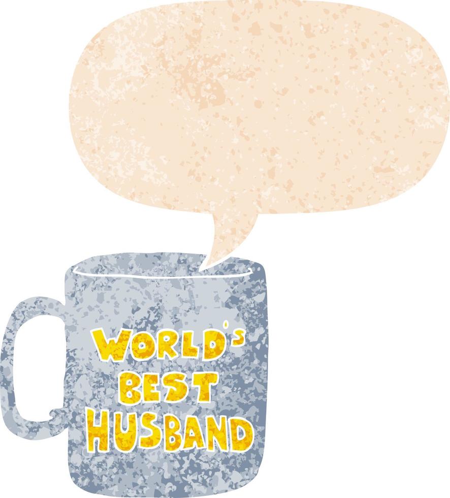 la mejor taza de marido del mundo y la burbuja del habla en estilo retro texturizado vector