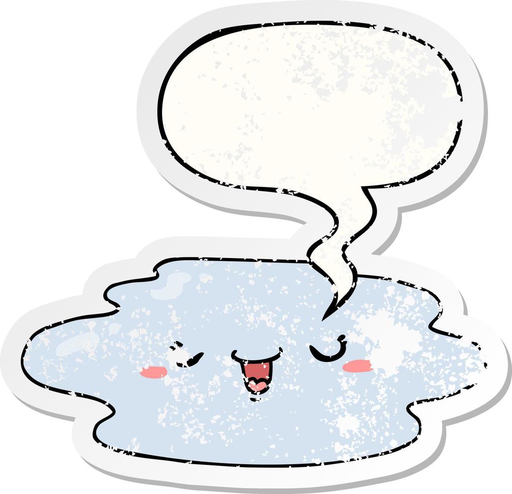 cartoon puddle and face and speech bubble distressed sticker vector