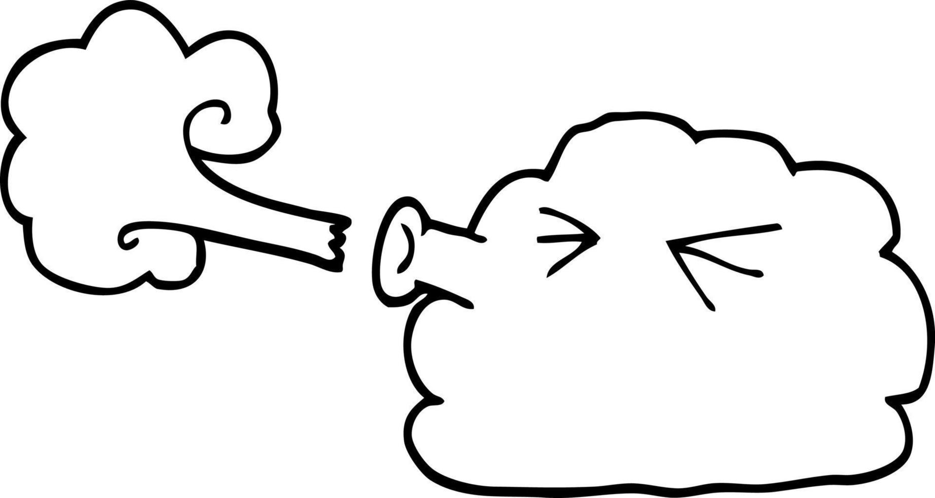 line drawing cartoon cloud blowing a gale vector