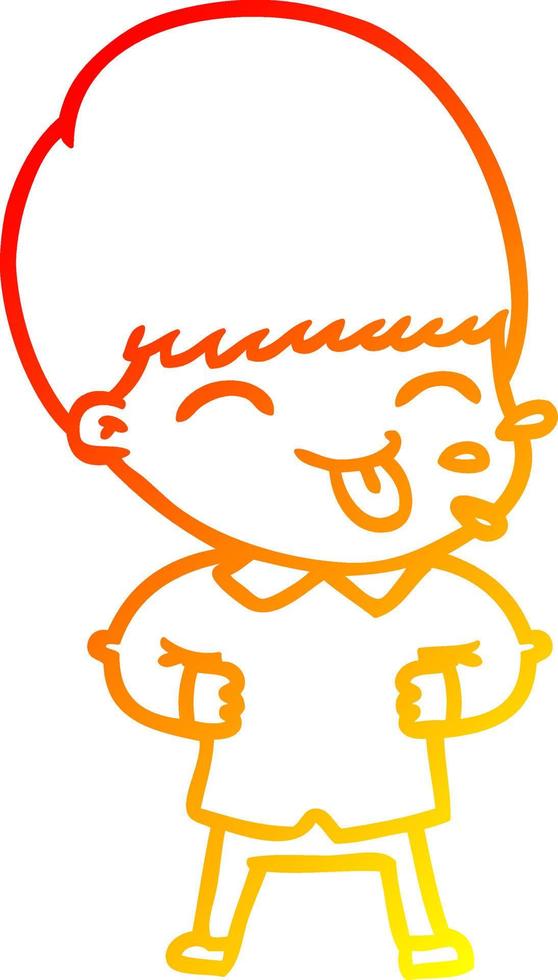 warm gradient line drawing cartoon boy sticking out tongue vector
