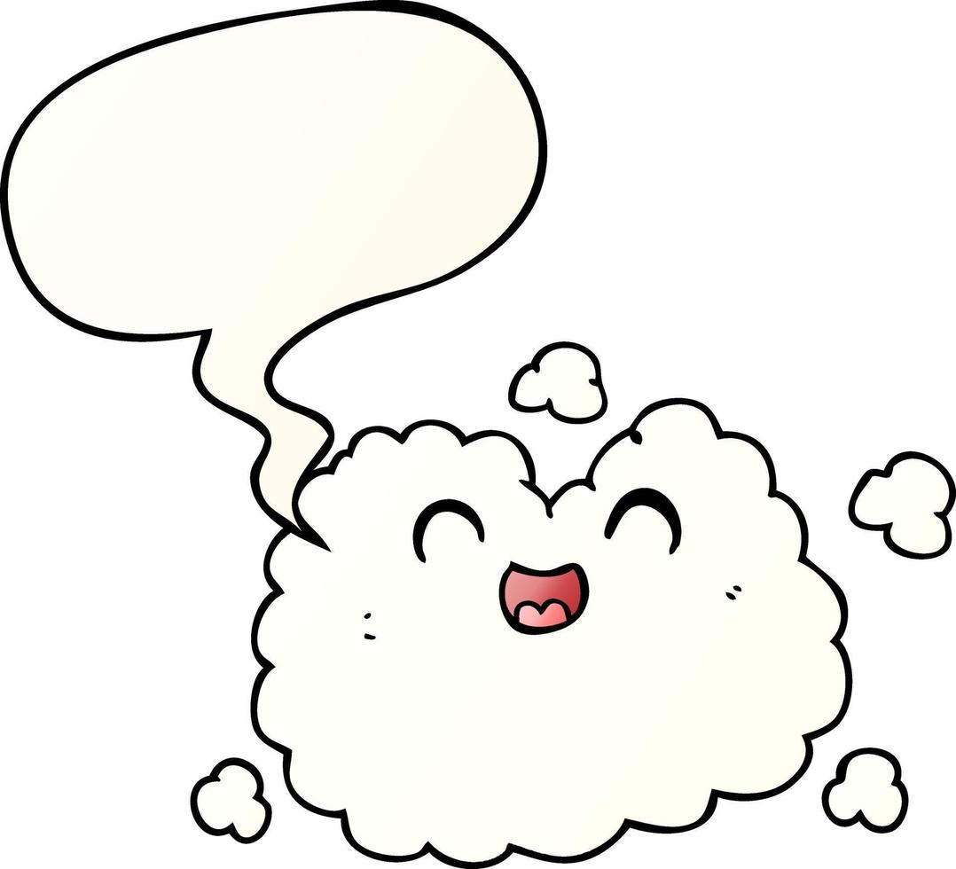 nube de humo feliz de dibujos animados y burbuja de habla en estilo degradado suave vector