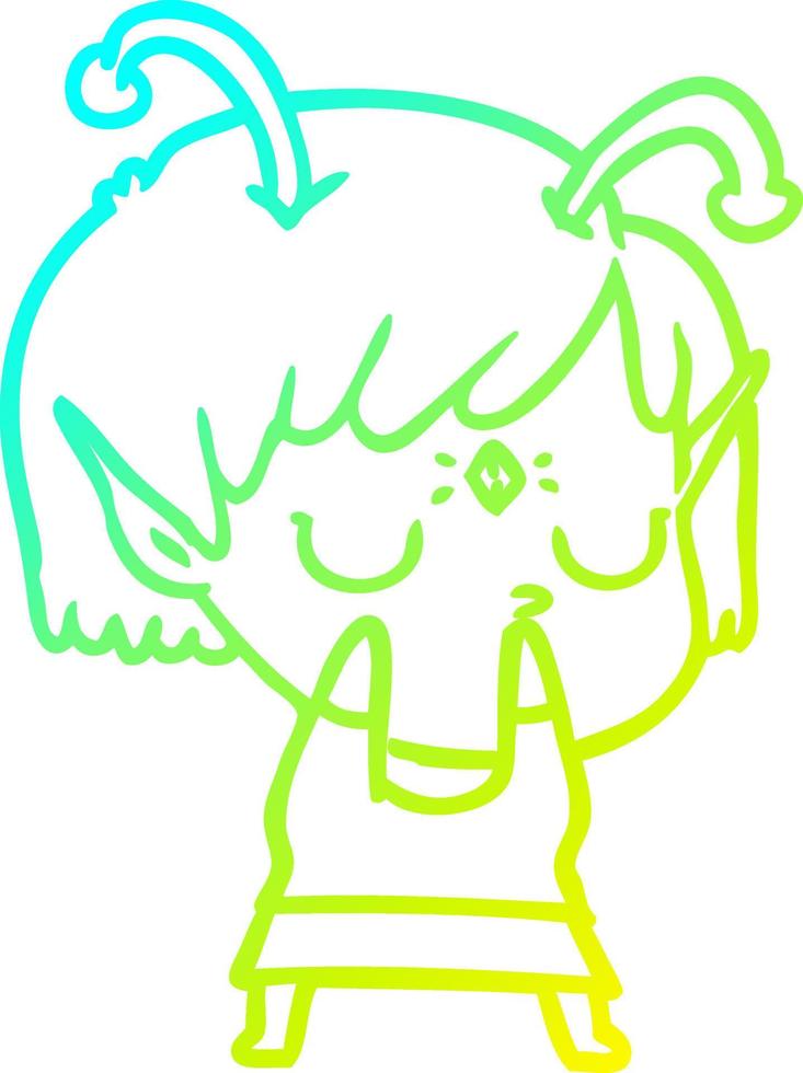 cold gradient line drawing cartoon alien girl vector