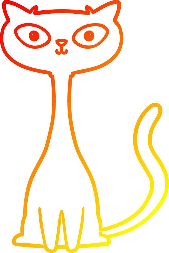 warm gradient line drawing cartoon cat vector