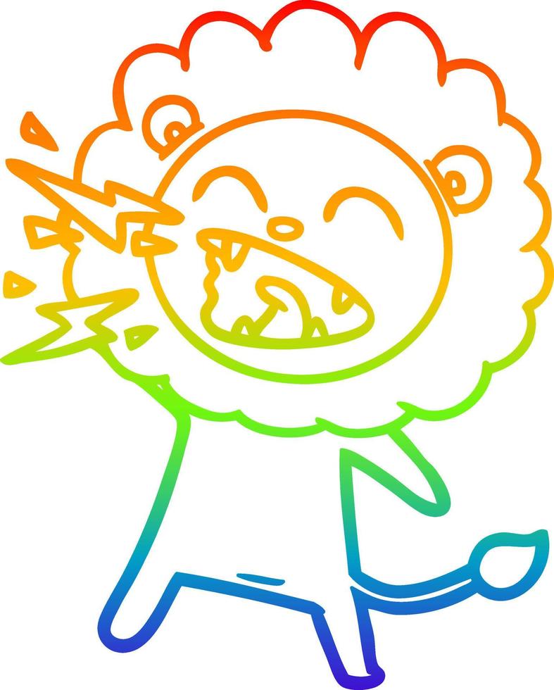 rainbow gradient line drawing cartoon roaring lion vector