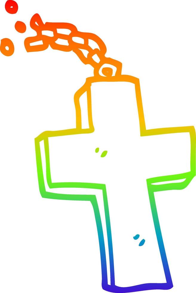 dibujo de línea de gradiente de arco iris cruz de plata de dibujos animados vector
