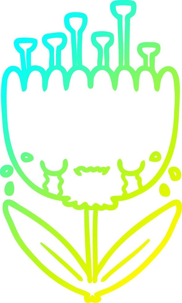 cold gradient line drawing crying cartoon flower vector