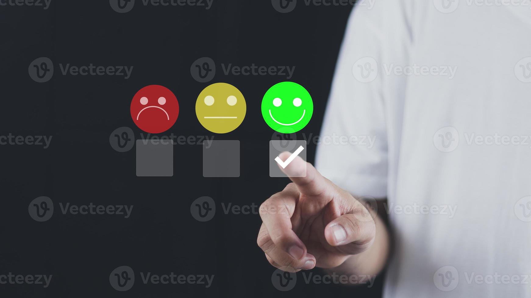Customer service and Satisfaction concept Men's hands doing online assessments in the satisfaction rating the popular service company allows customers in order to improve and develop the organization photo