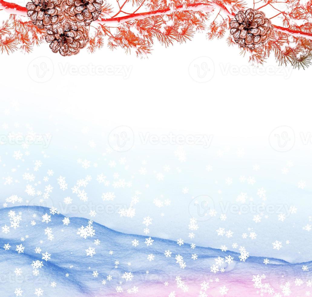 Frozen winter forest with snow covered trees. photo