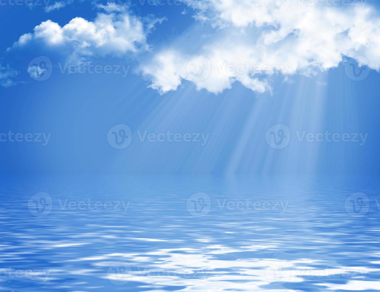 Blue sky with clouds and sun. photo