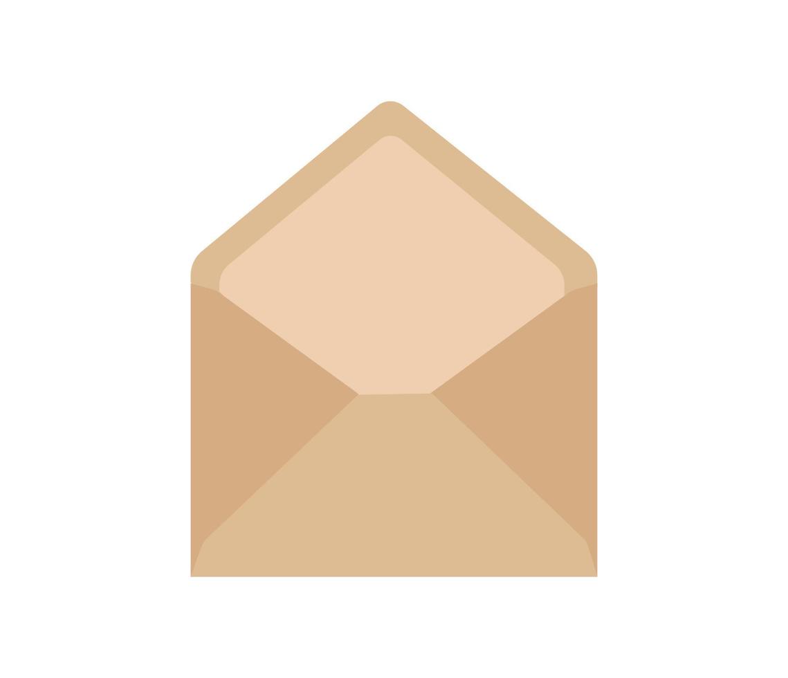 Craft paper vector envelope isolated on white background. Realistic brown opened envelope mockup with place for text