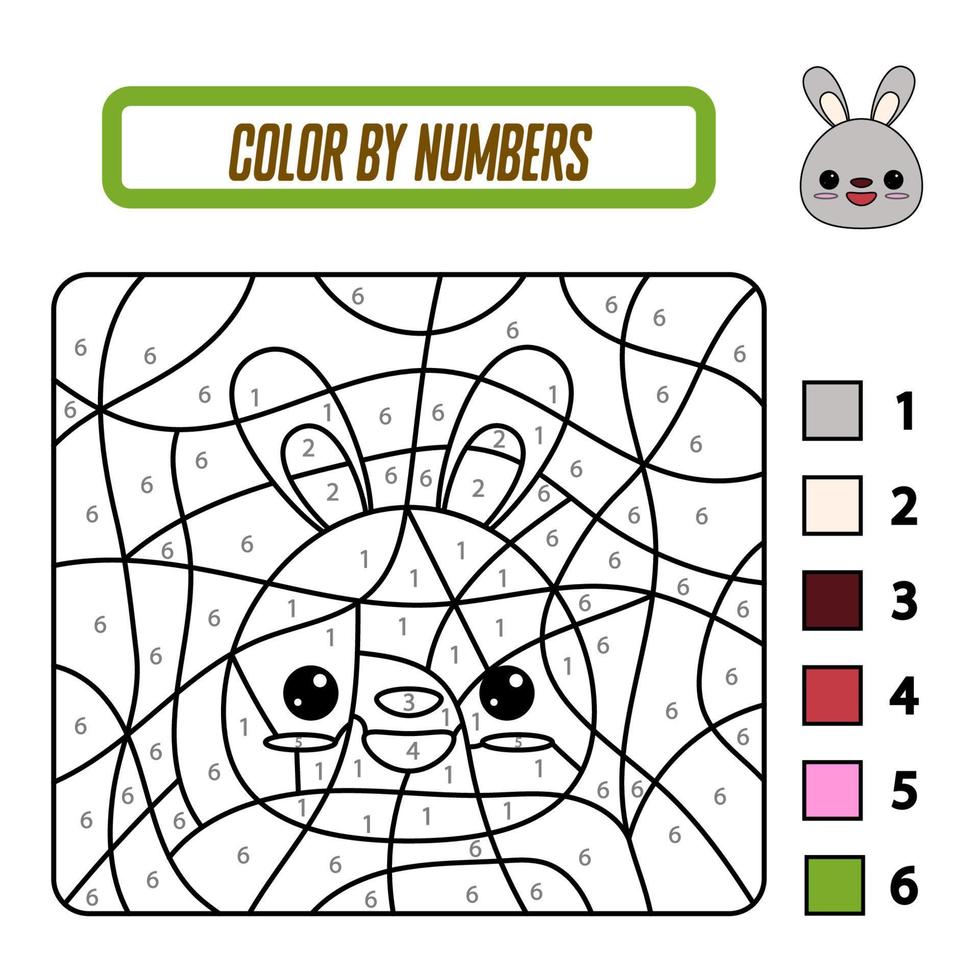 Educational coloring book by numbers for preschool children. Cute cartoon rabbit. Educational coloring book with animals. A training card with a task for preschool and kindergarten children. vector