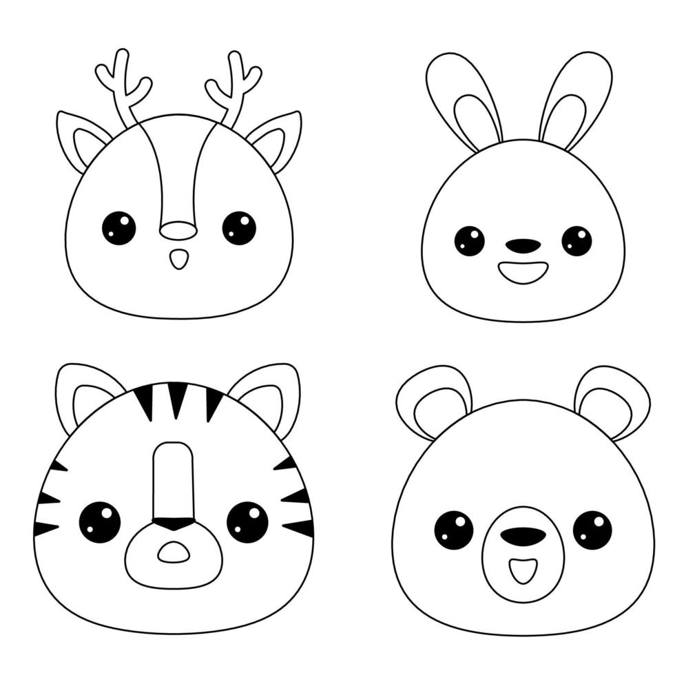 Doodle set contour drawings animals for decorative design. Education background. White background. Fun colorful line doodle shape set. Vector drawing.coloring book for kids