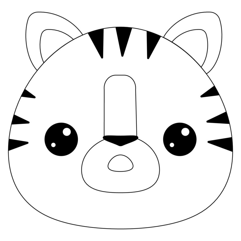 la cabeza de un animal de dibujos animados. cabeza de tigre dibujo de  contorno lindo tigre