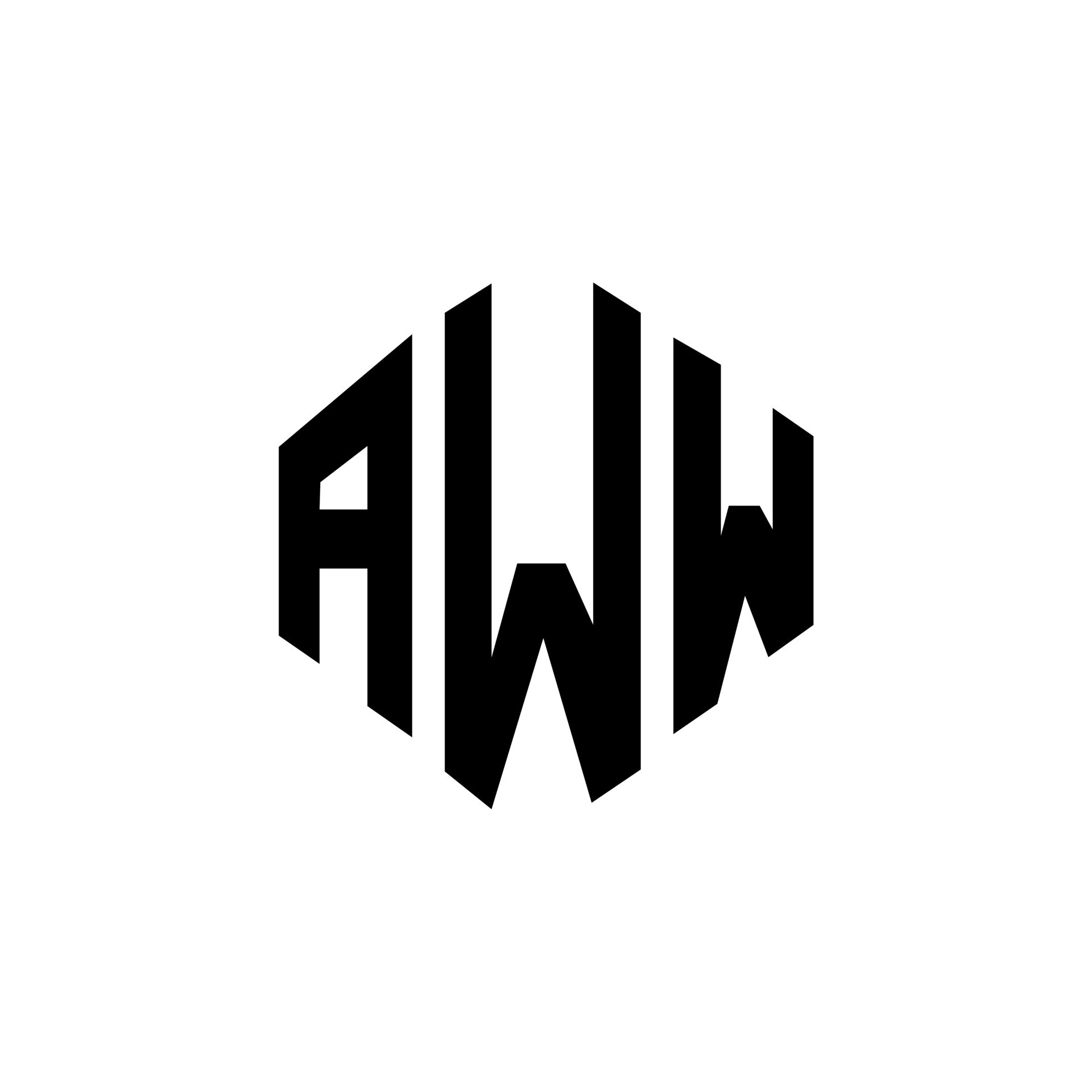 AWW letter logo design with polygon shape AWW polygon and cube shape AWW letter logo design with polygon shape AWW polygon and cube shape