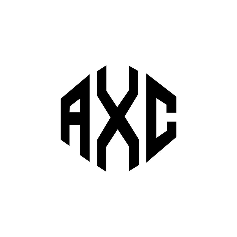 AXC letter logo design with polygon shape. AXC polygon and cube shape logo design. AXC hexagon vector logo template white and black colors. AXC monogram, business and real estate logo.