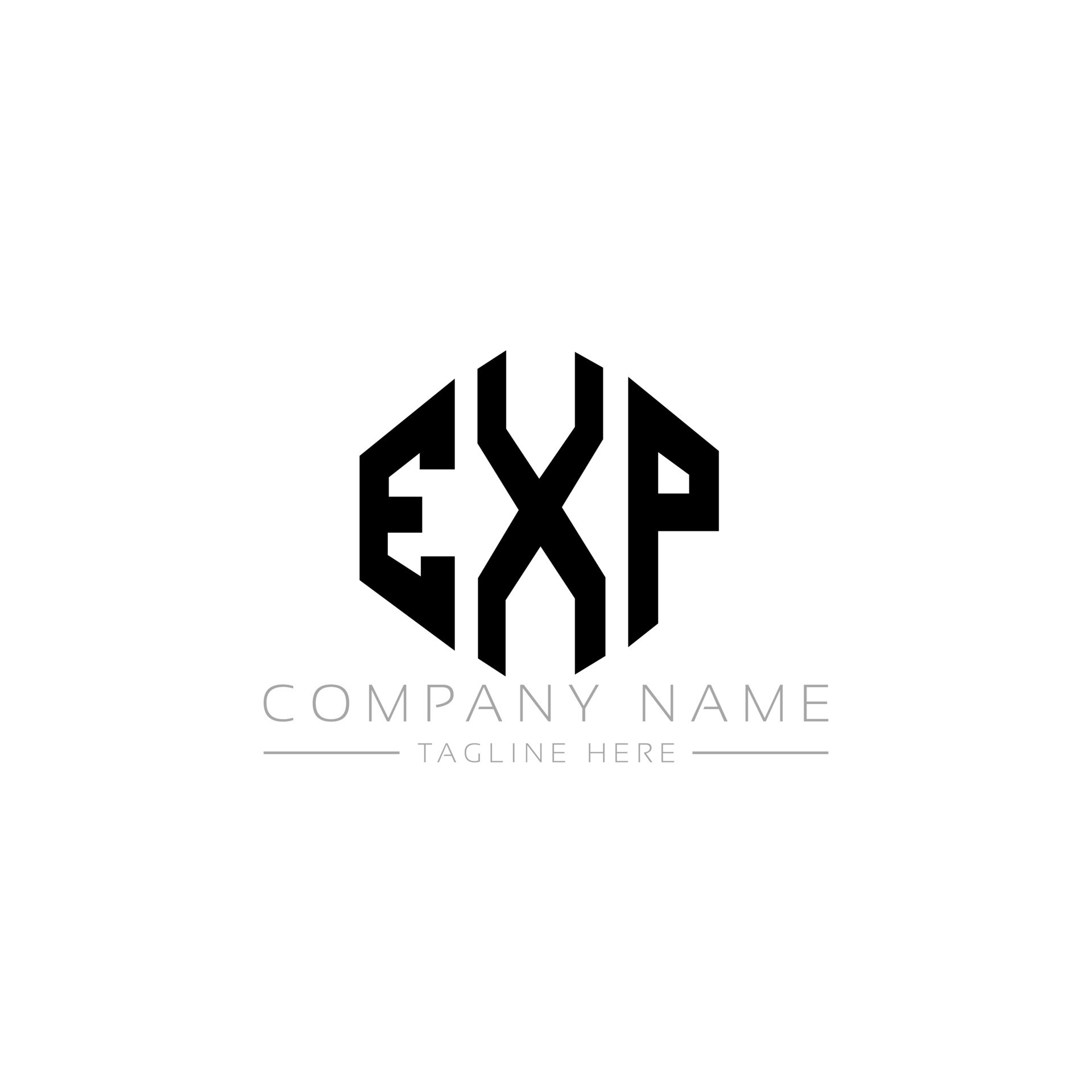 EXP letter logo design with polygon shape EXP polygon and cube shape
