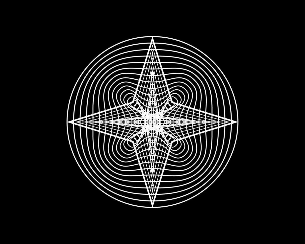 Four Point Star, Elegant Vector Logo Design, Beauty Decorative Logo Template, Sacred Geometry in white color, circle geometric pattern isolated on black background