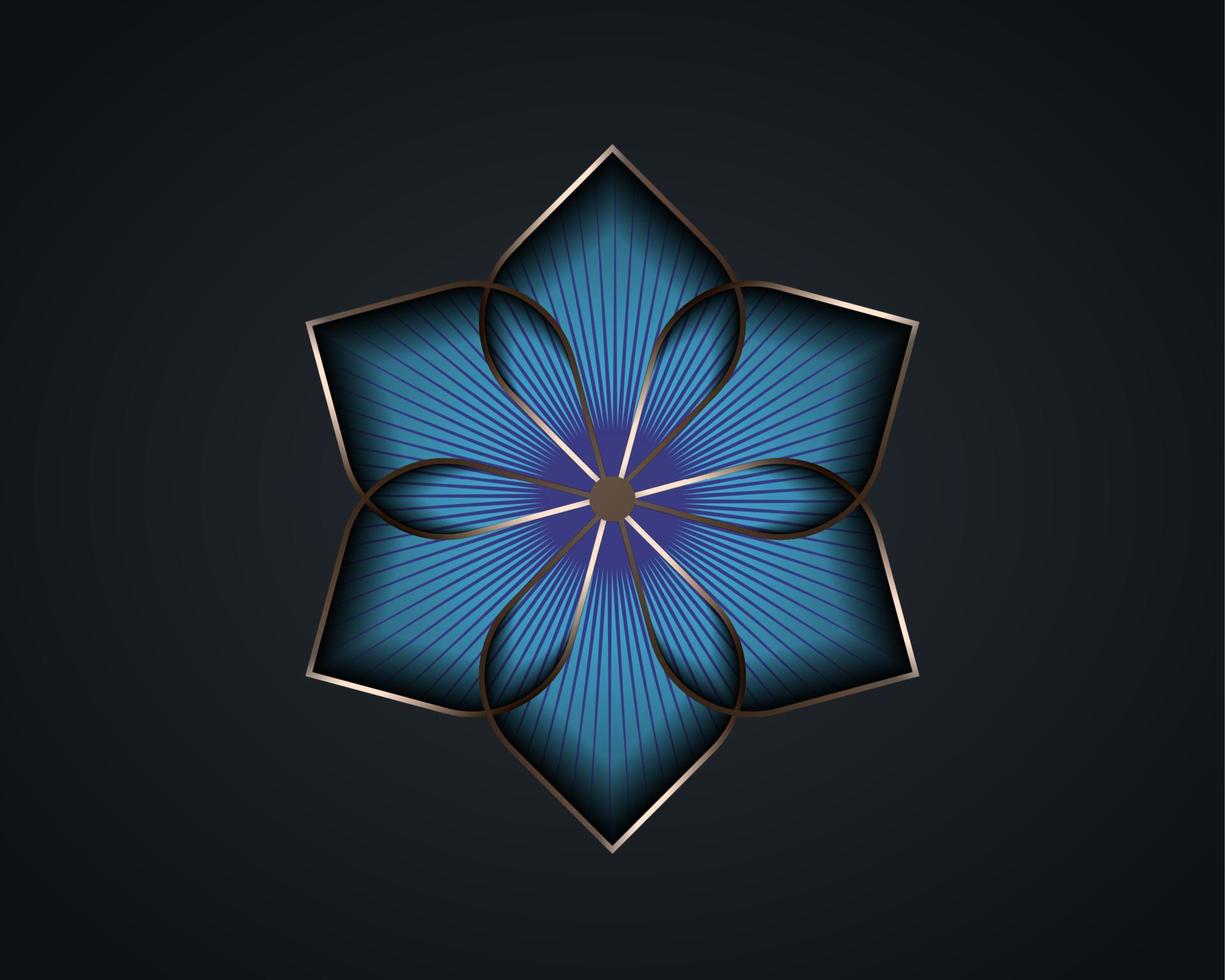 mandala de flor de loto de plata, semilla de vida símbolo geometría sagrada. icono del logotipo místico geométrico de la flor azul esotérica de la alquimia. vector oro metal línea arte divino meditativo amuleto aislado en negro