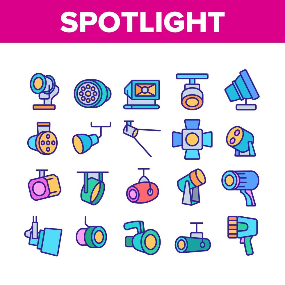 Spotlight Lamp Tool Collection Icons Set Vector