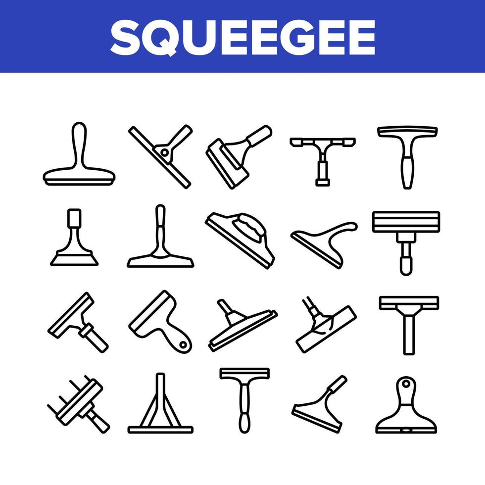 Squeegee For Cleaning Window Icons Set Vector